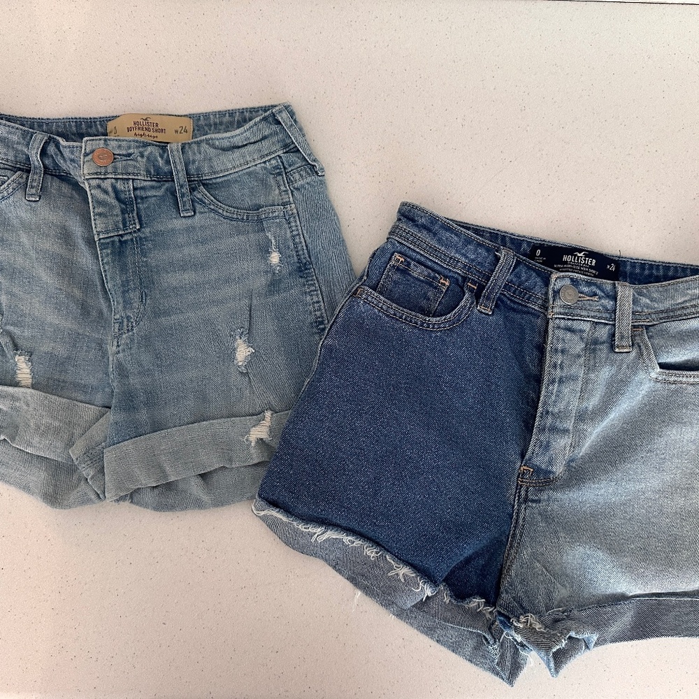 Lot 2 HOLLISTER Denim Jeans Shorts Two-Toned Mom Short + Boyfriend Size 0/24